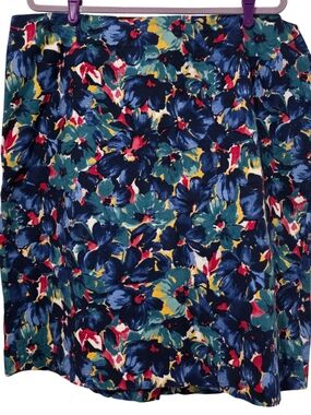 Talbots Navy Floral Pencil Skirt with Teal & Yellow Accents